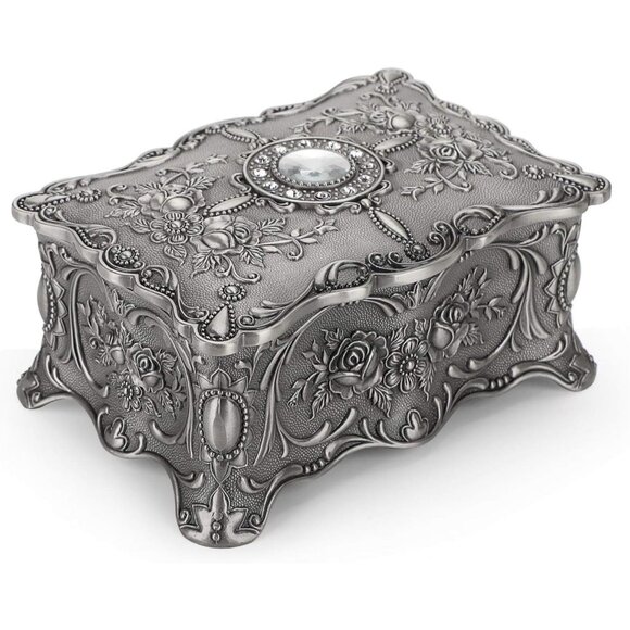 ✨Hipiwe Women Silver Jewelry Box Enameled Trinket Two Layer Treasure Jewelry - Picture 1 of 9